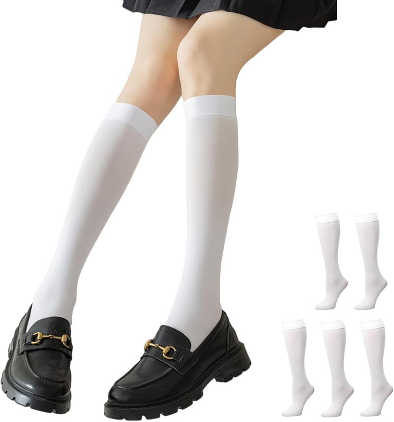 RAYORISA 5 Pack Girls Knee High Socks Kids School Uniform Sheer Stockings Dress Long Socks for 7-18 Years Girls - Image 1